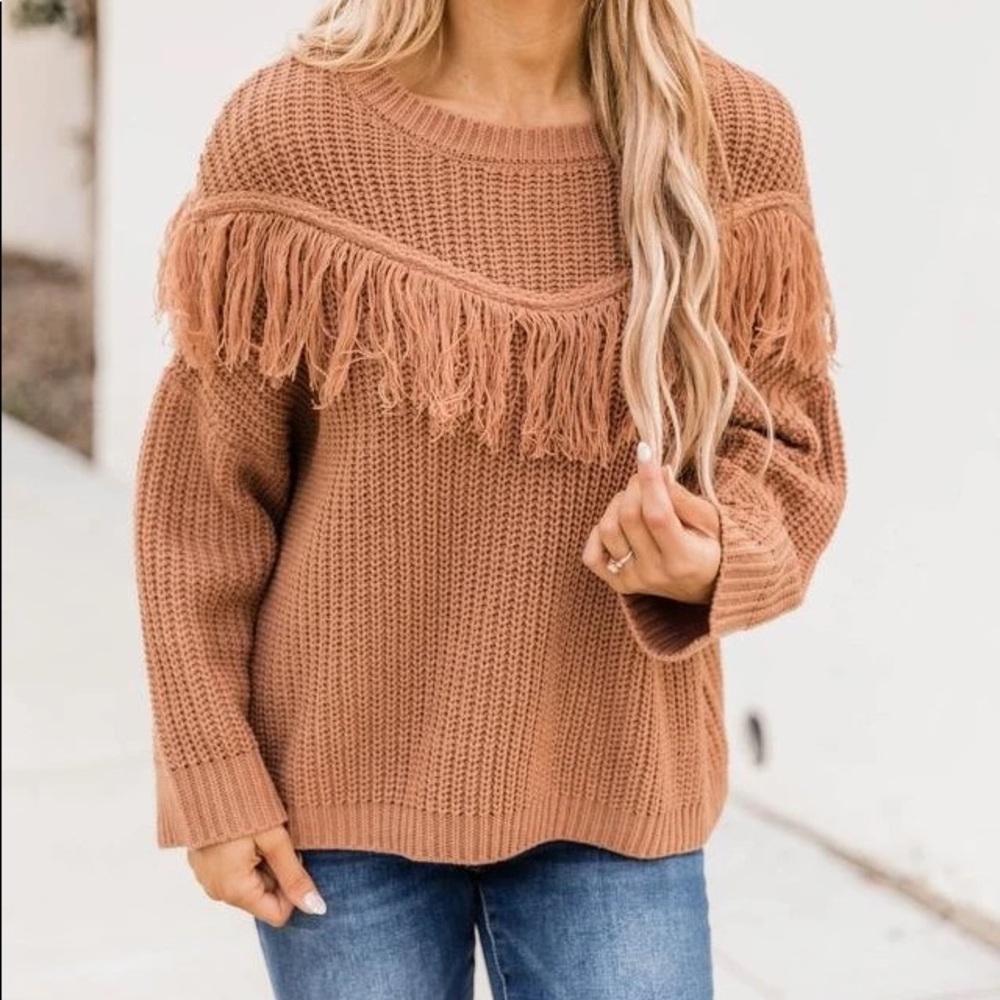 Light Brown Fringe Sweater- M